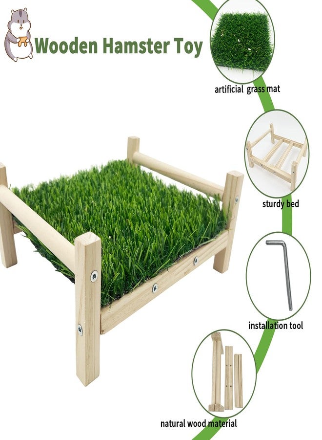 FlidRunest Wooden Rat Foraging Toys, Artificial Grass Foraging Mat for Rats, Safe Rats Enrichment Toys Activities, Boredom Relief Hanging Bed for Pet Rat - Image 3